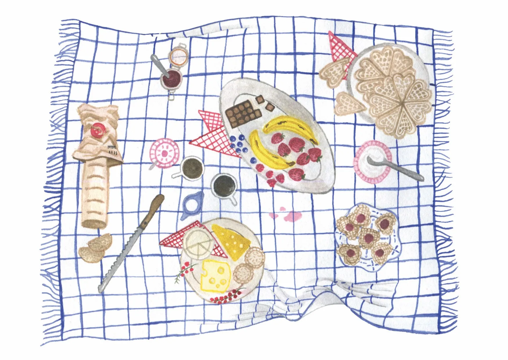 Detailreiche Illustration von Picnic Decke voller Speisen